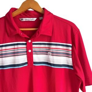 Travis Mathew Men Golf Polo Shirt Size Large Red Striped Short‎ Sleeves Outdoor